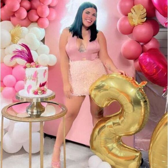 Sexy Plunge Neck Cutout  Halter Backless Pink Feather Glinda Mini Dress - Picture 11 of 13